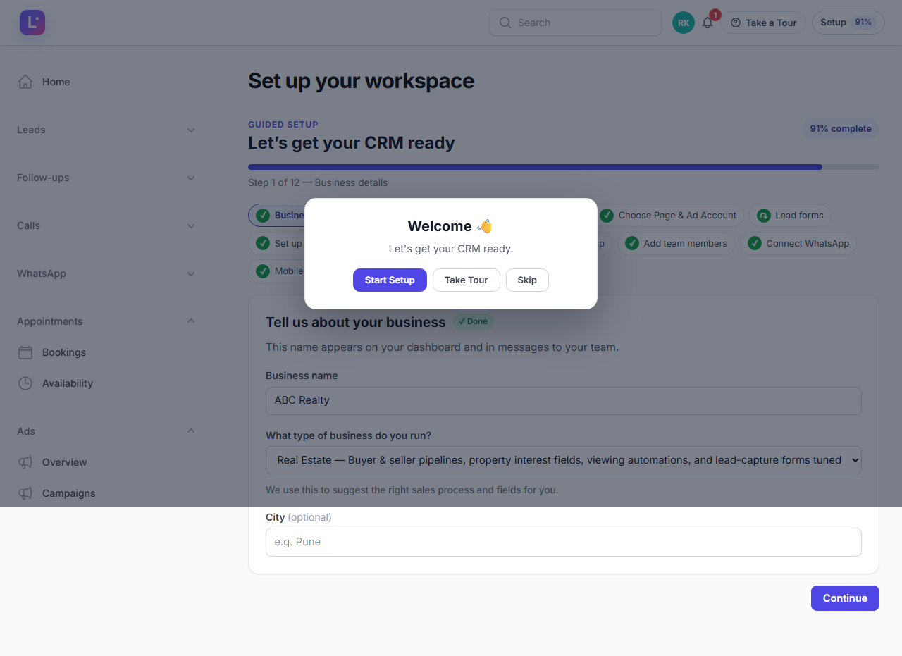 Guided setup — business details