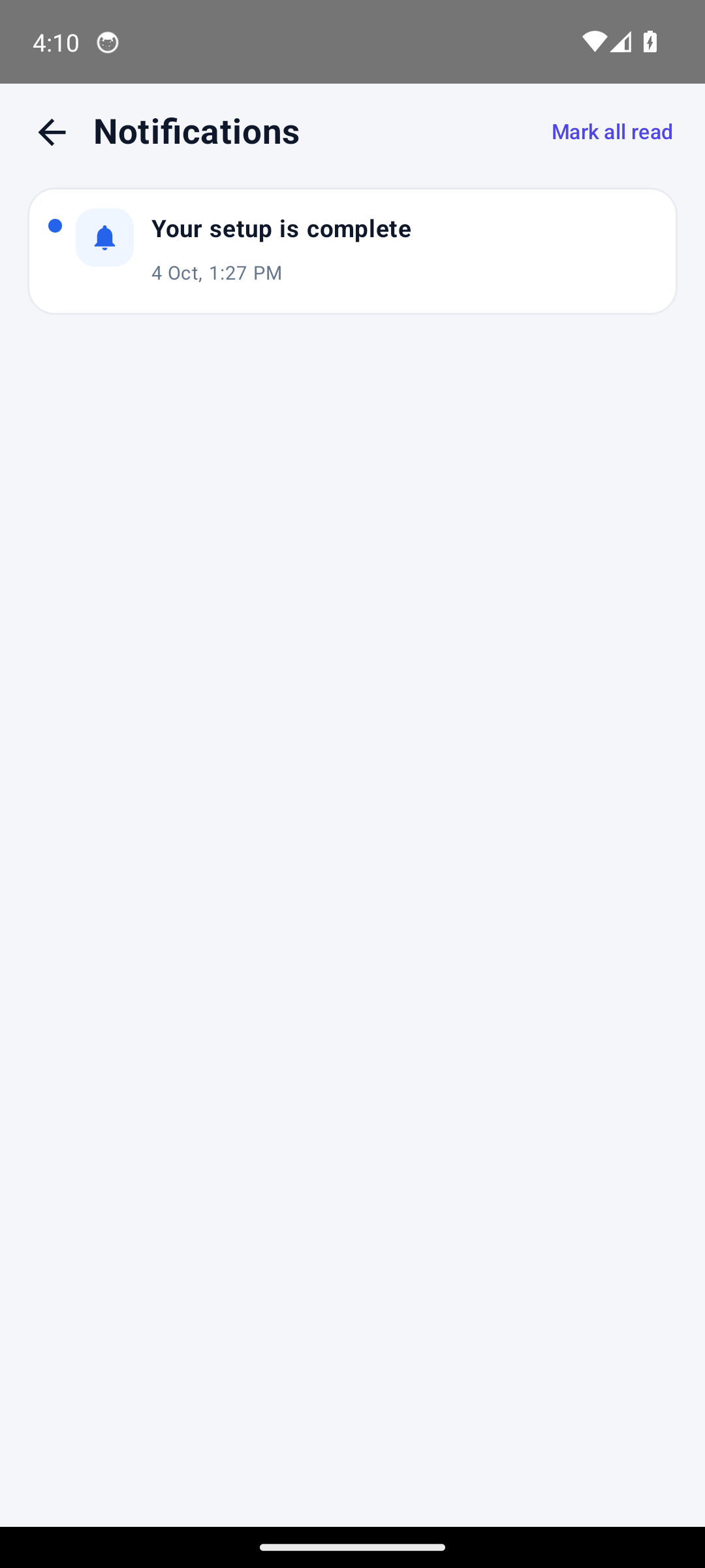 The in-app notifications screen — what users see even without FCM configured