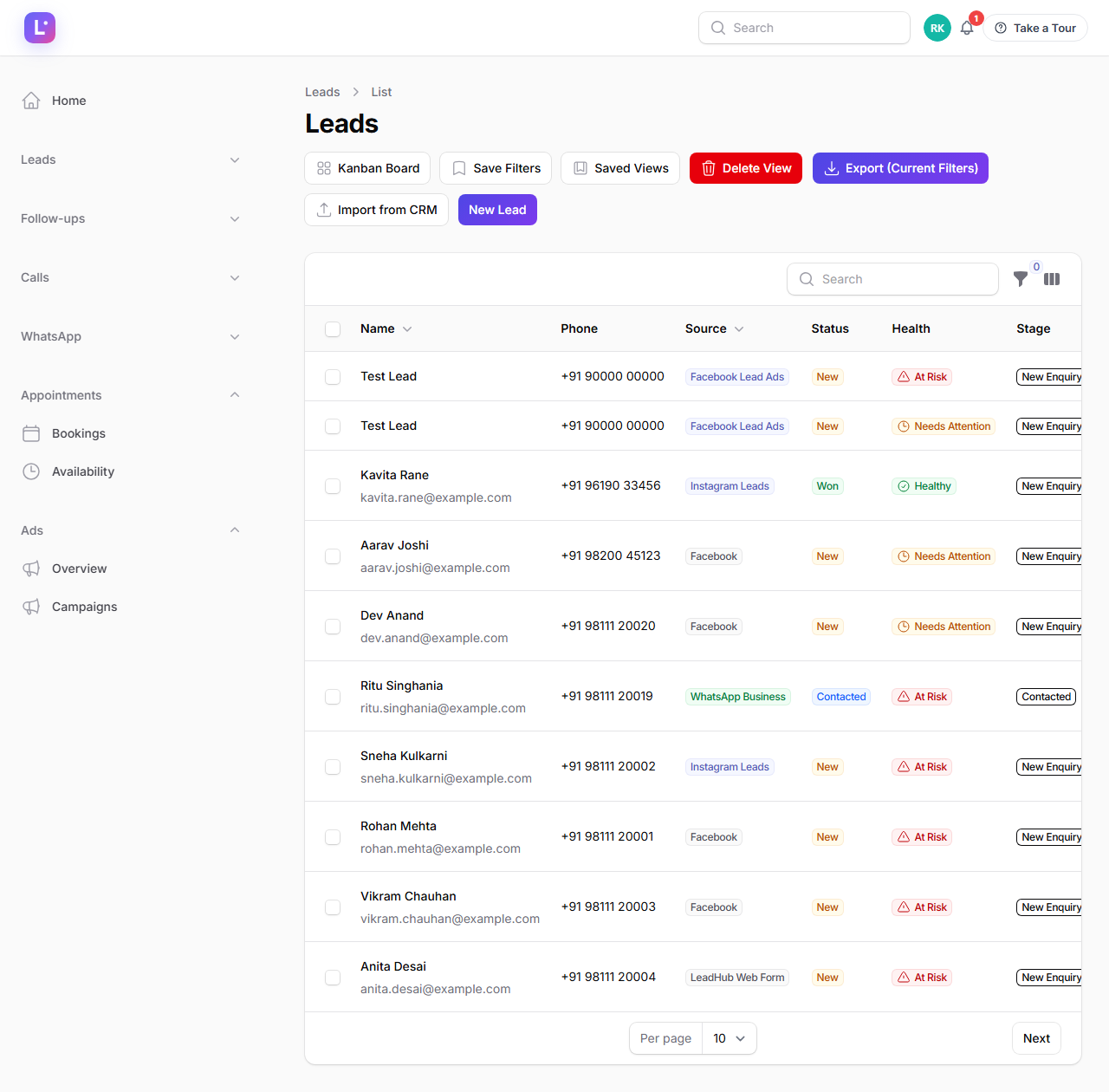 Leads list